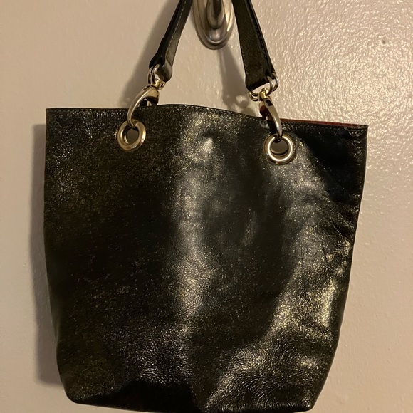 Cute , fun , gold shimmer trimmed n gold and red handbag made in Italy. - Picture 2 of 4